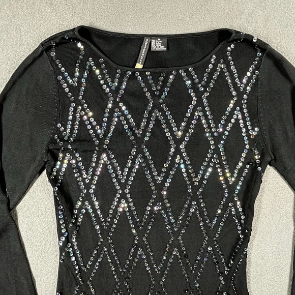 Sweaterworks Black Sparkle Sequin Embellished‎ Knit Long Sleeve Top Medium - Picture 4 of 10